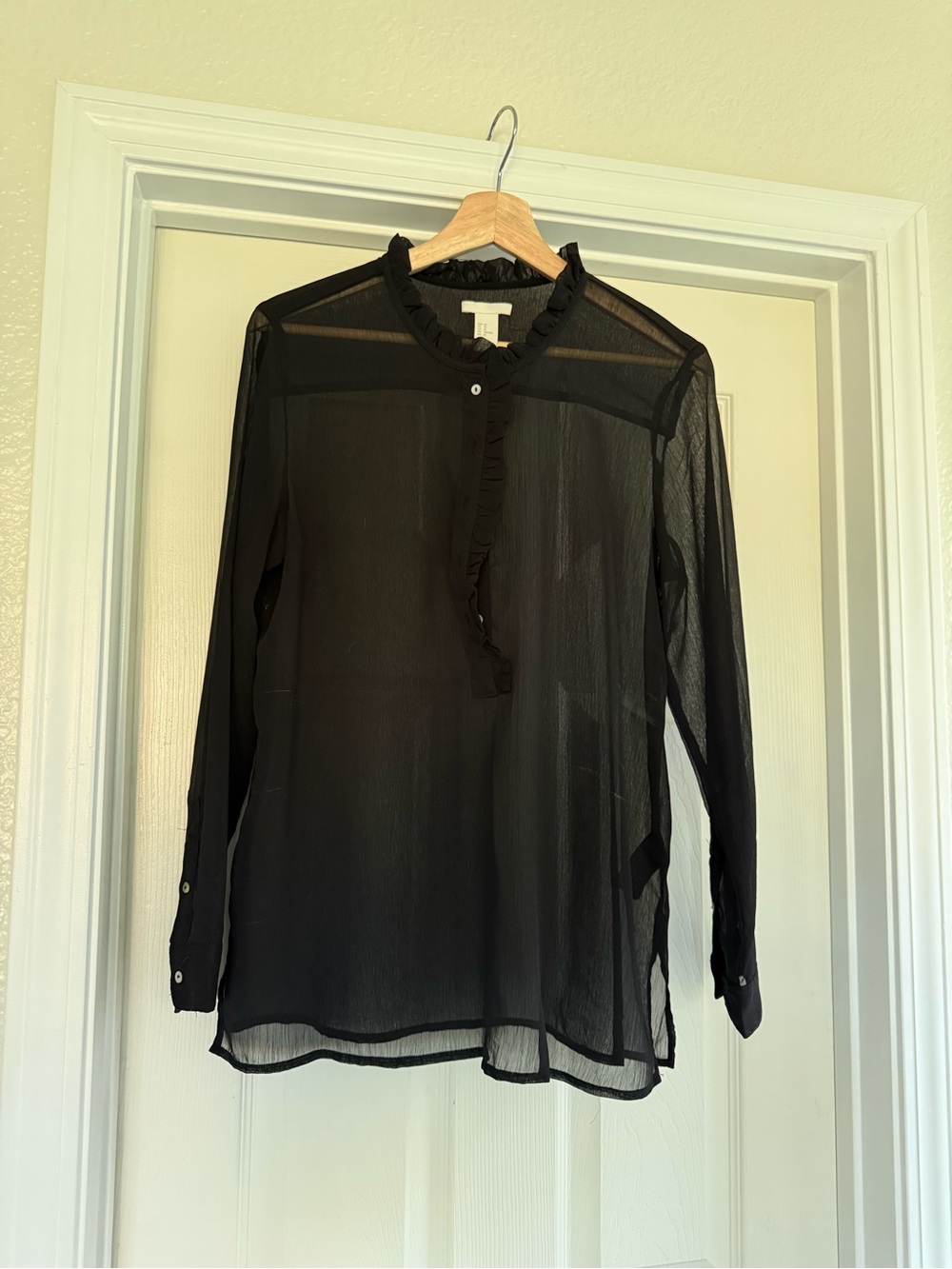H&M Black Sheer Ruffle-Trim Blouse